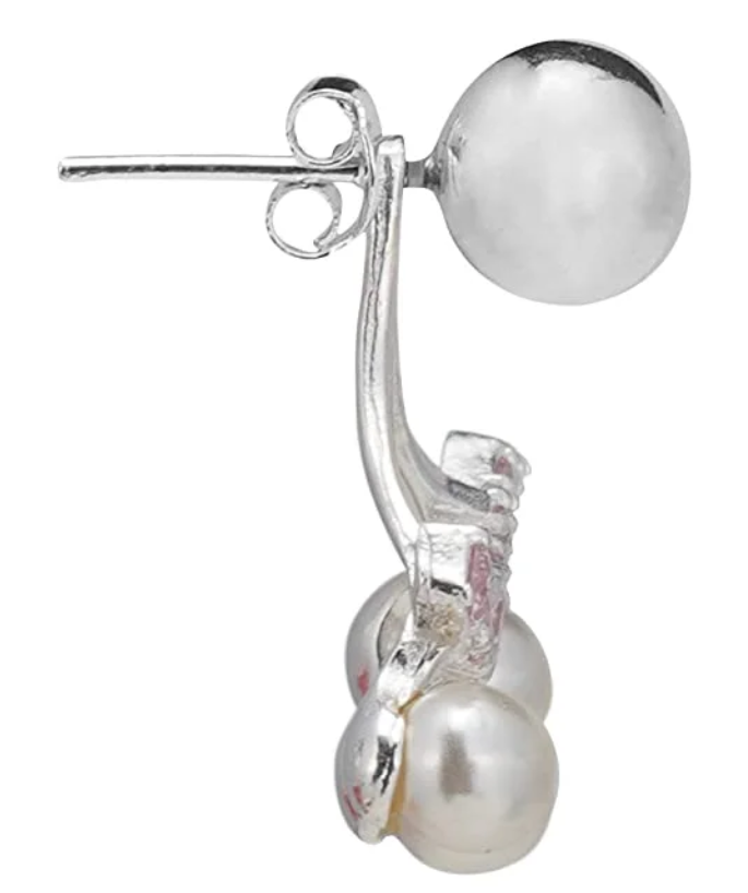 Silver Fancy Pearl Earring With Ball Stud
