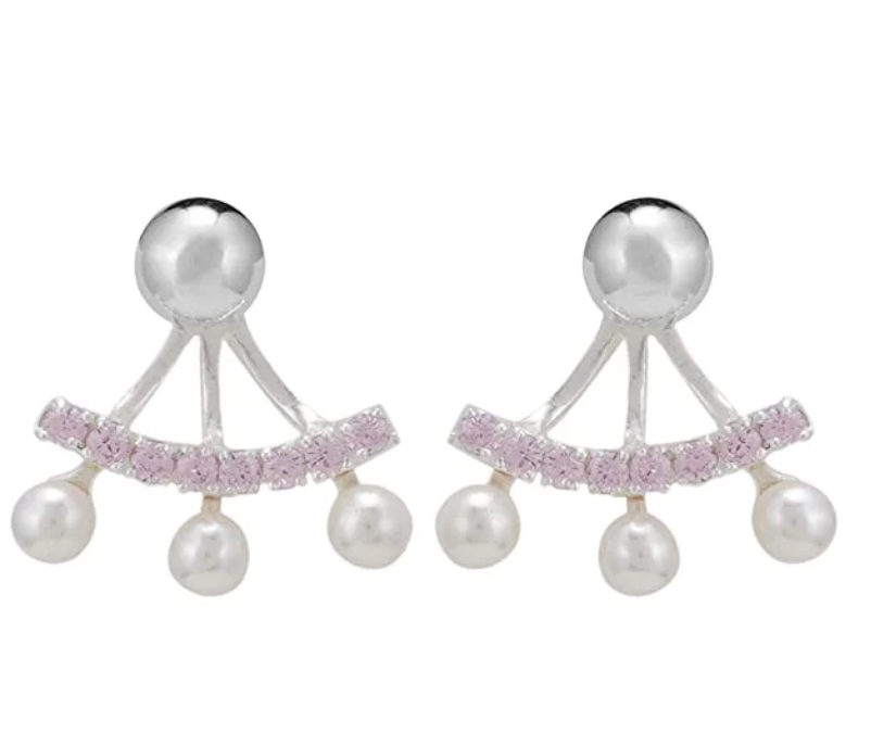 Silver Fancy Pearl Earring With Ball Stud