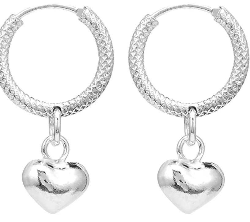 Silver Heart Hoop Earrings