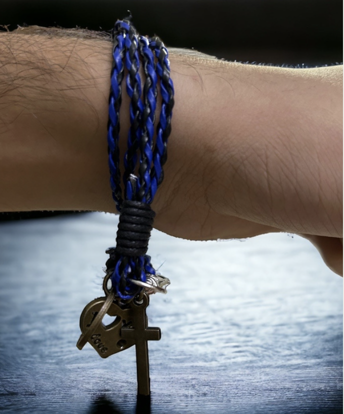 Sleek String Leather Bracelet (Black & Blue)