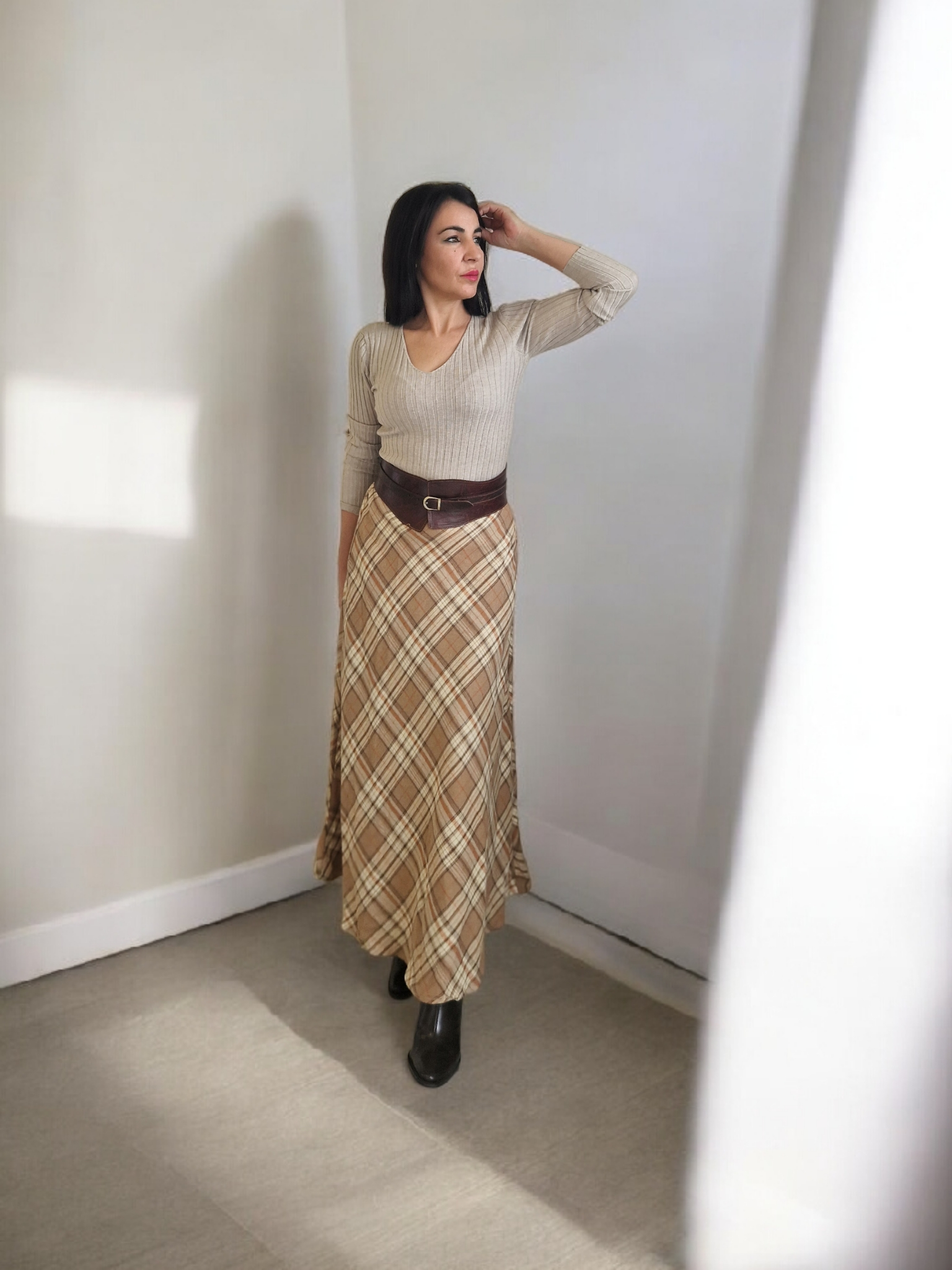 Falda larga cuadros camel