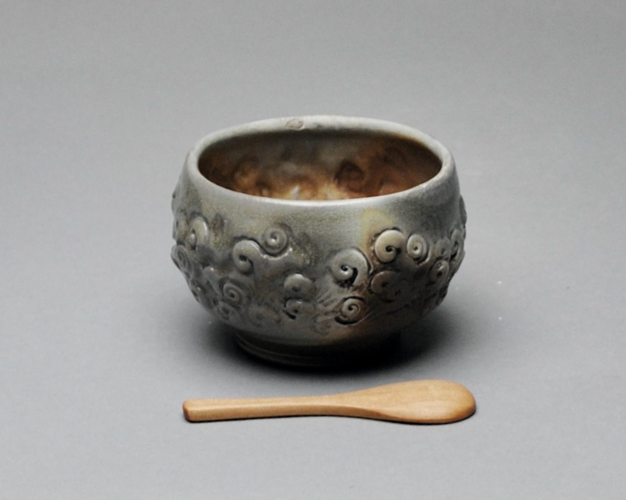 Wood Fired Salt Cellar Bowl with Wood Spoon Y 67