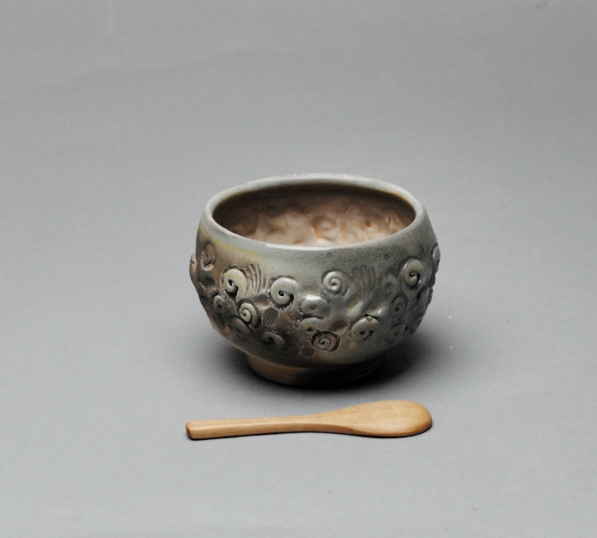 Wood Fired Salt Cellar Bowl with Wood Spoon Y 67
