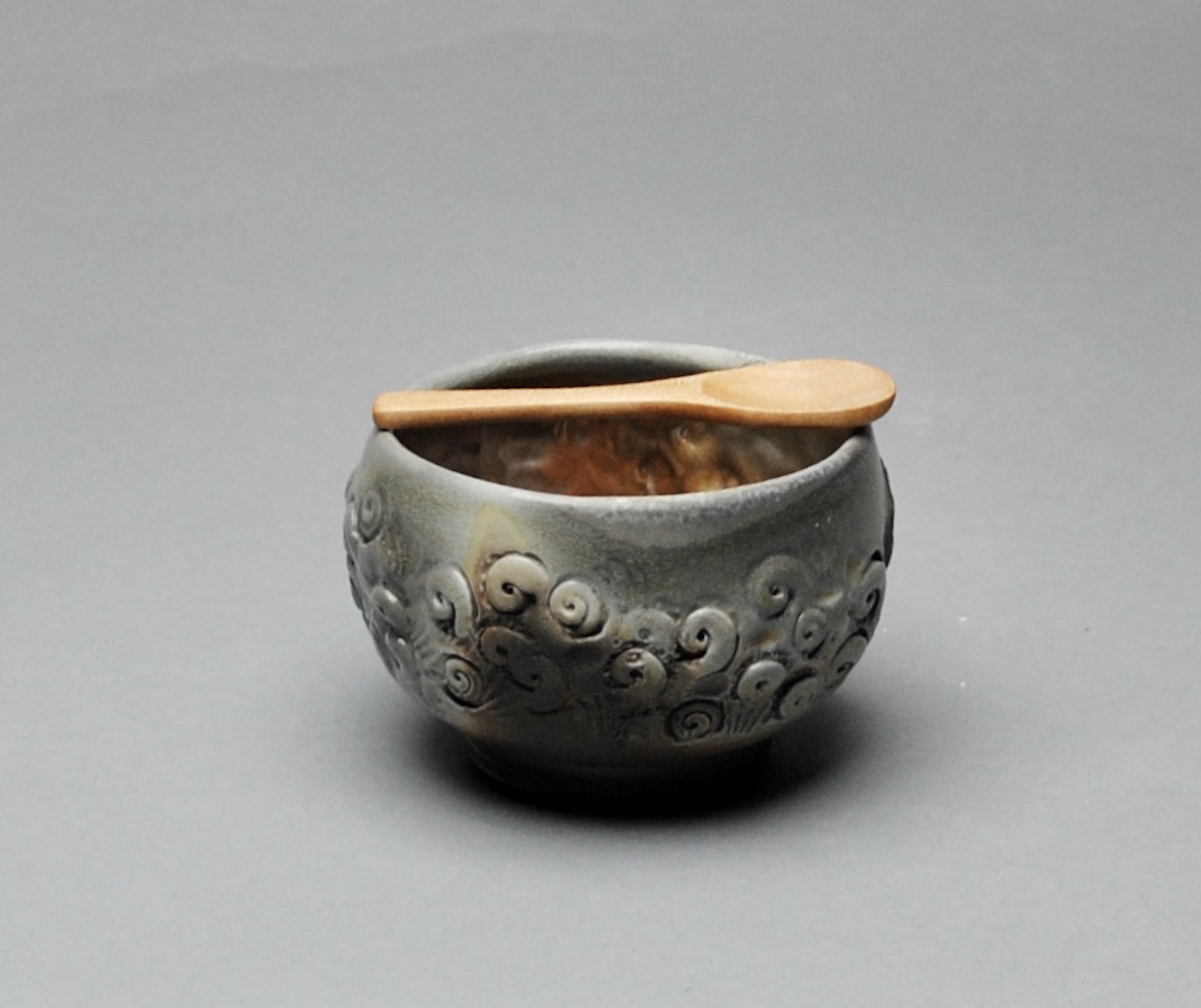 Wood Fired Salt Cellar Bowl with Wood Spoon Y 67