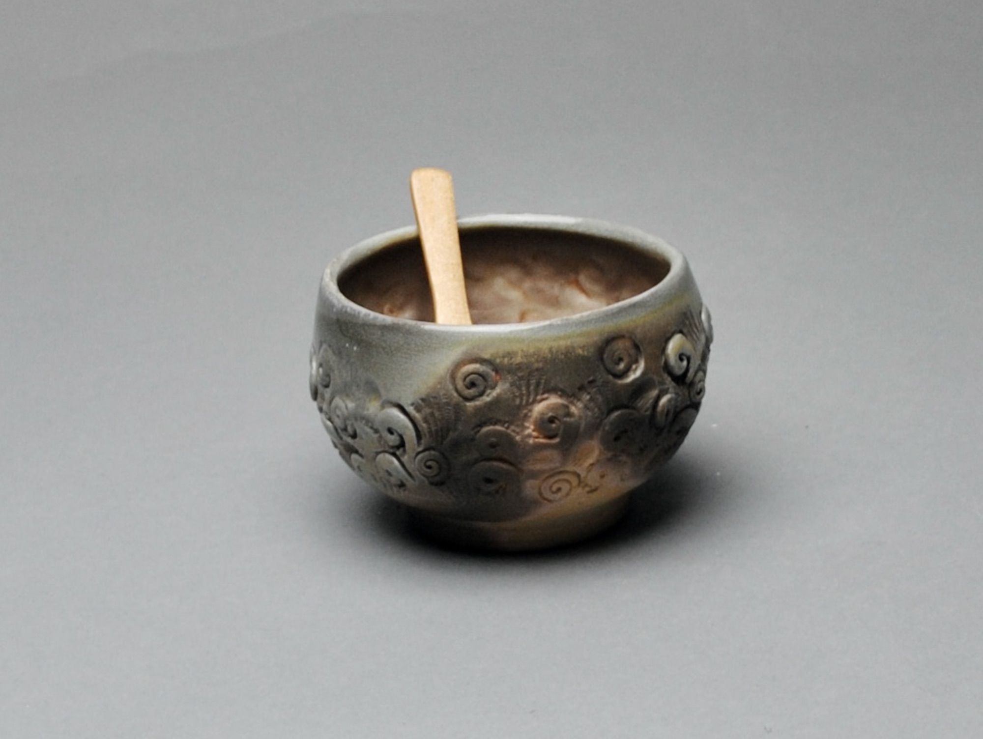 Wood Fired Salt Cellar Bowl with Wood Spoon Y 67