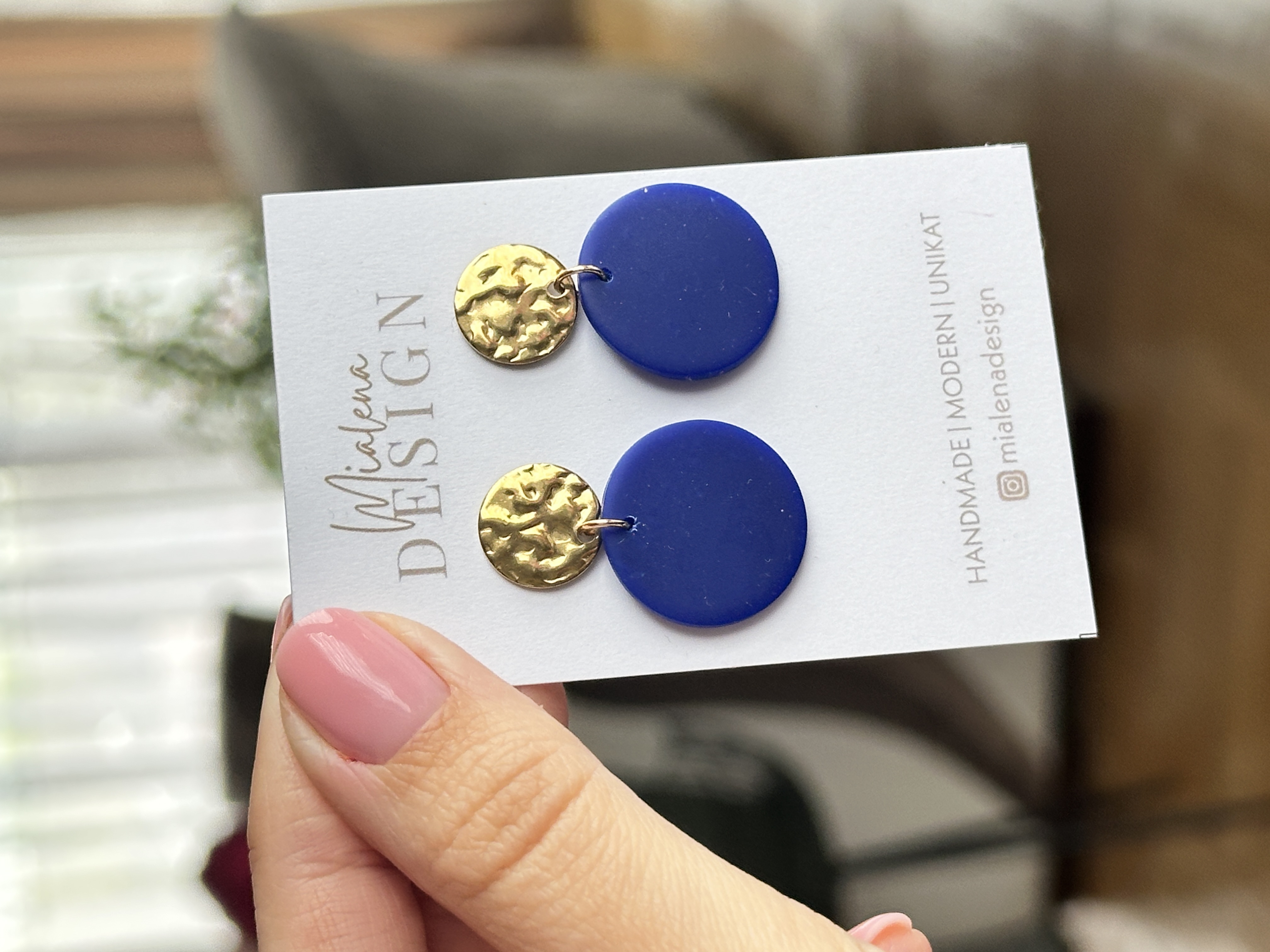 Blaue & Goldene Statement-Ohrringe