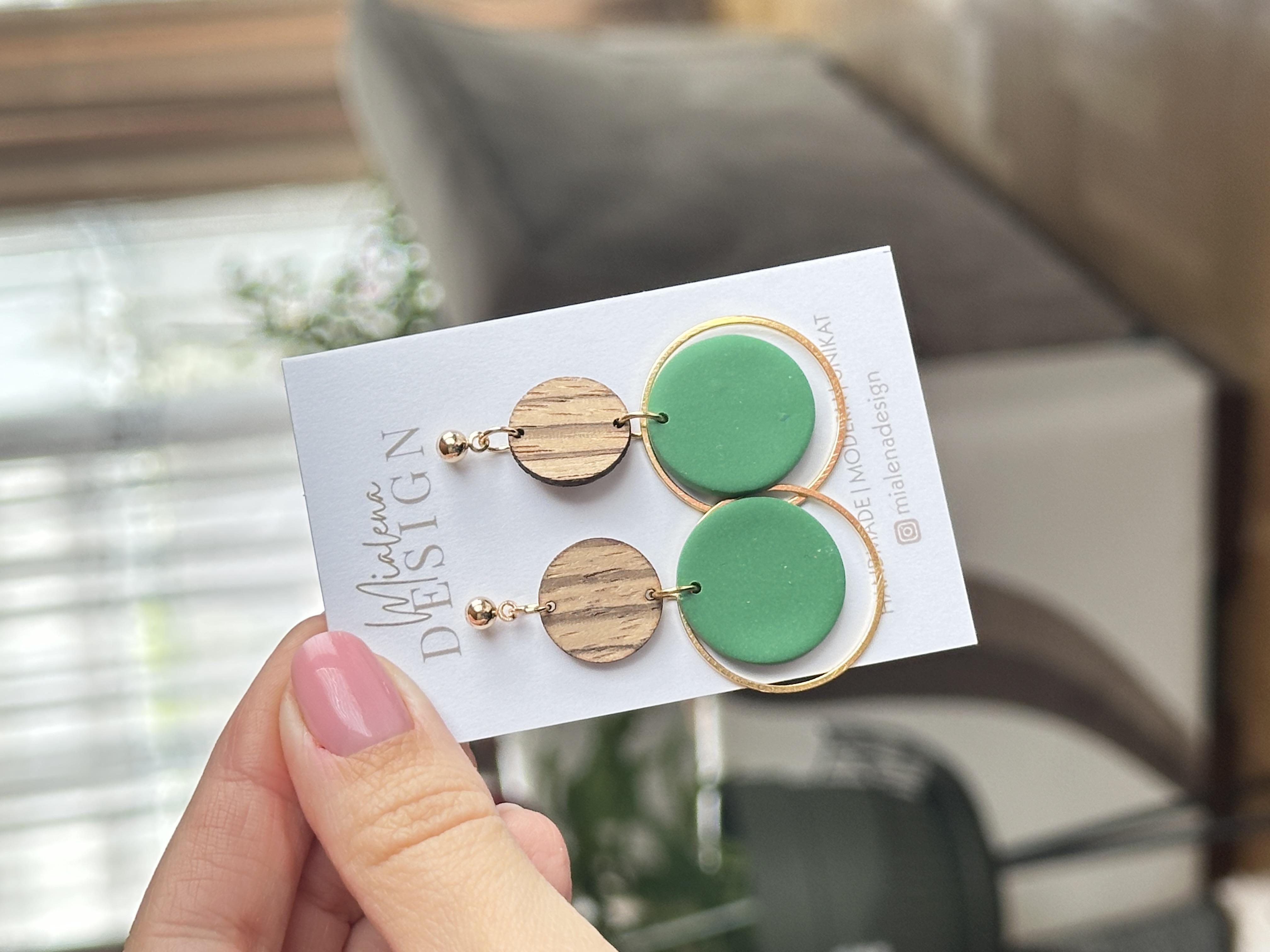 Handgemachte Ohrringe Holz & Grün