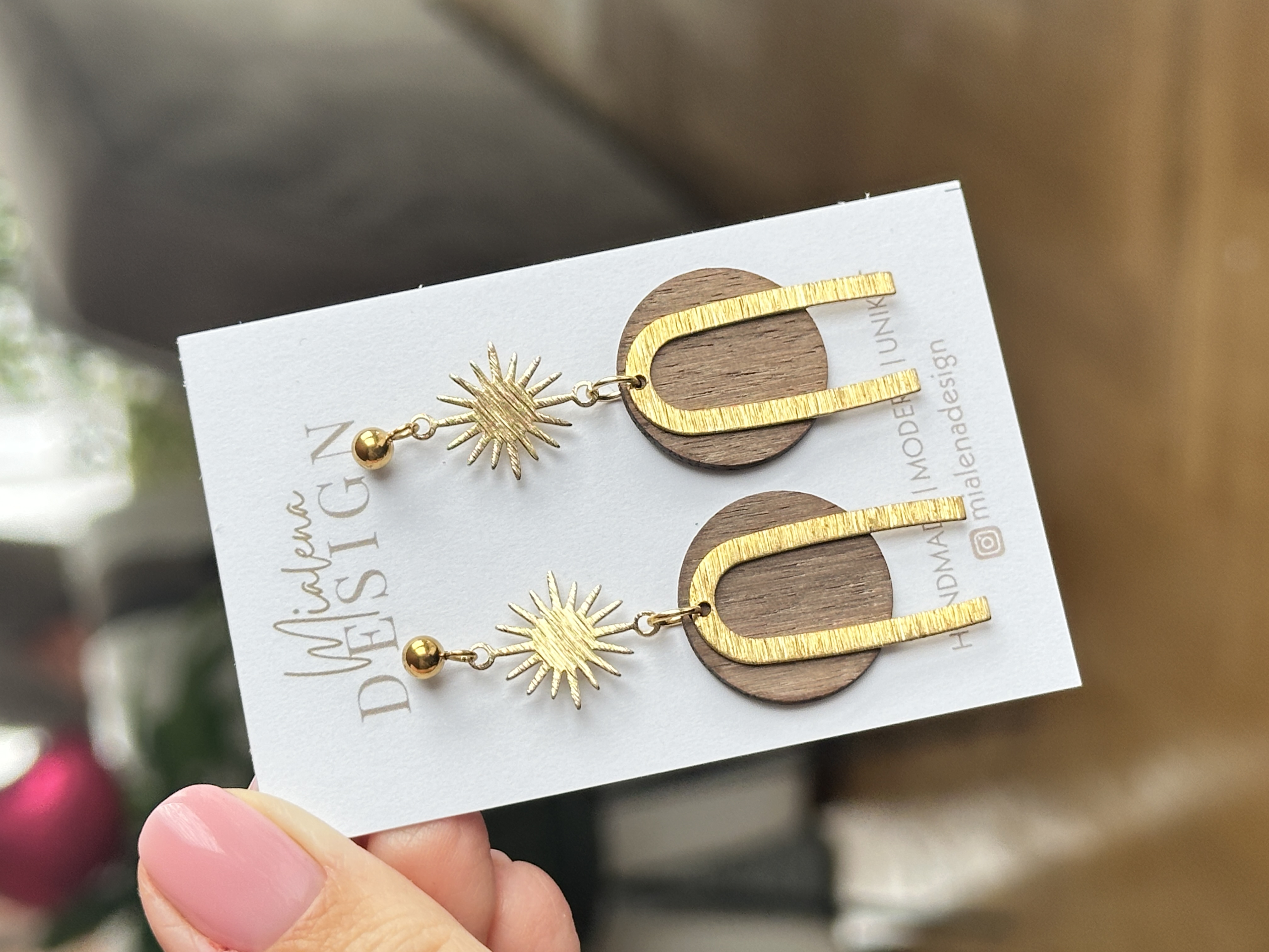 Statement Ohrringe Holz & Gold