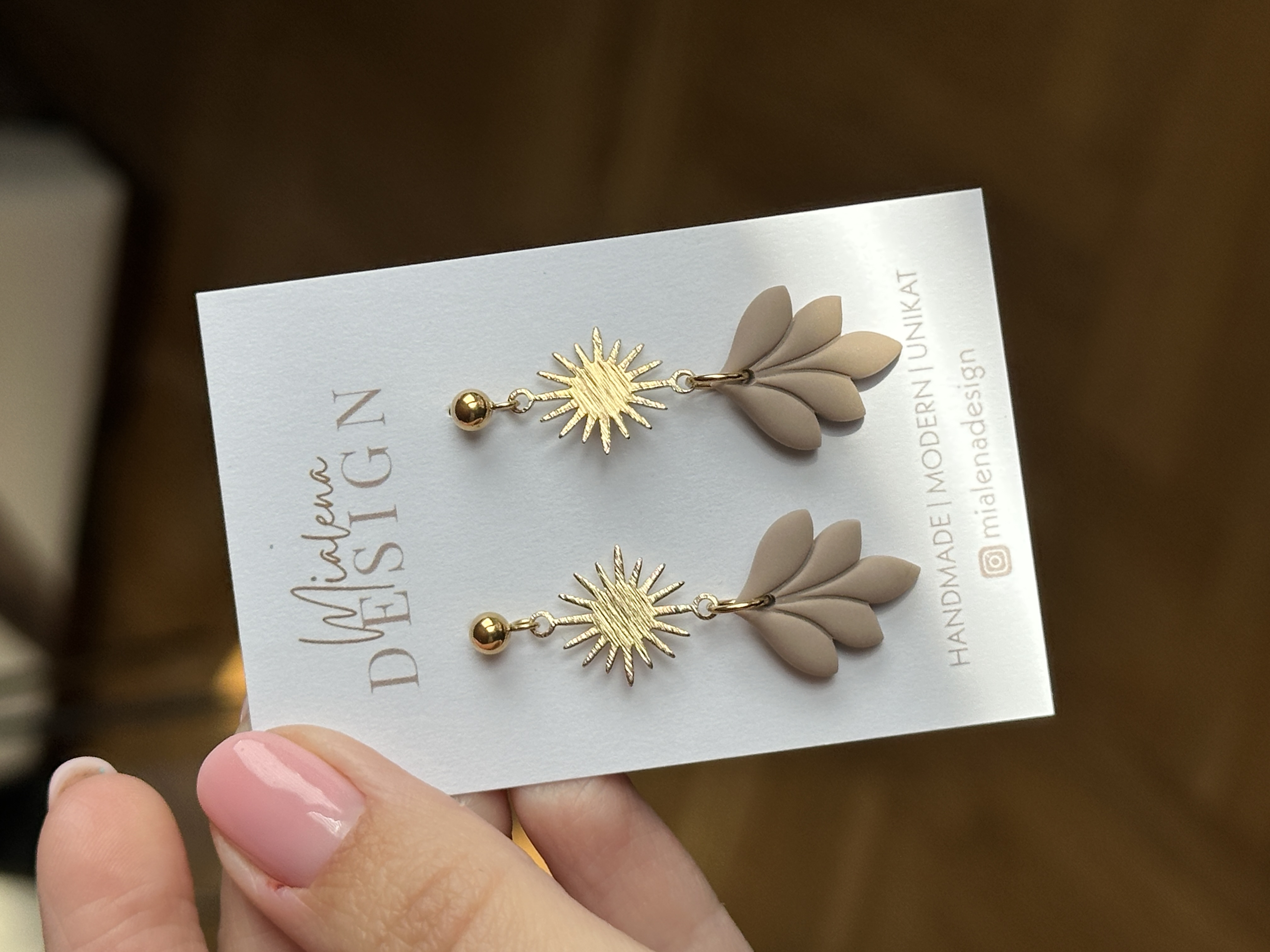 Ohrringe Gold & Beige Blätter