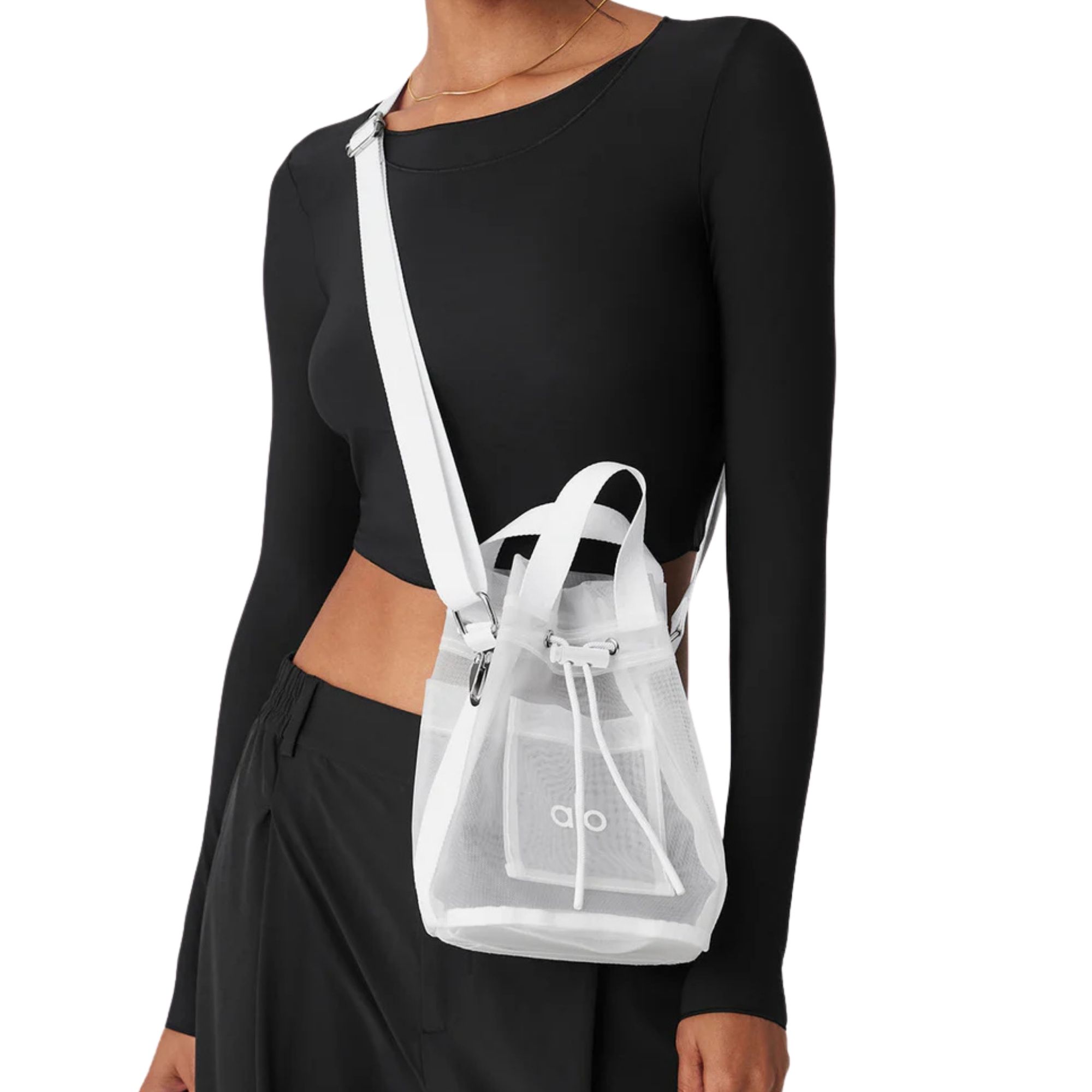 Alo Yoga Sheer Cross Body Bucket Bag- White 