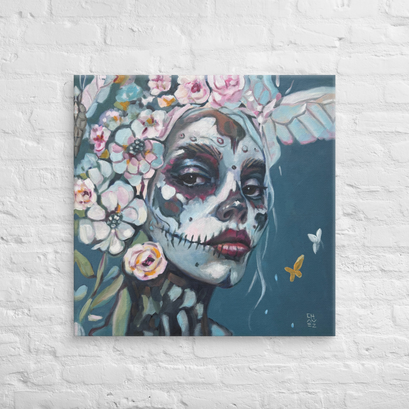 Blue Floral Print on Canvas