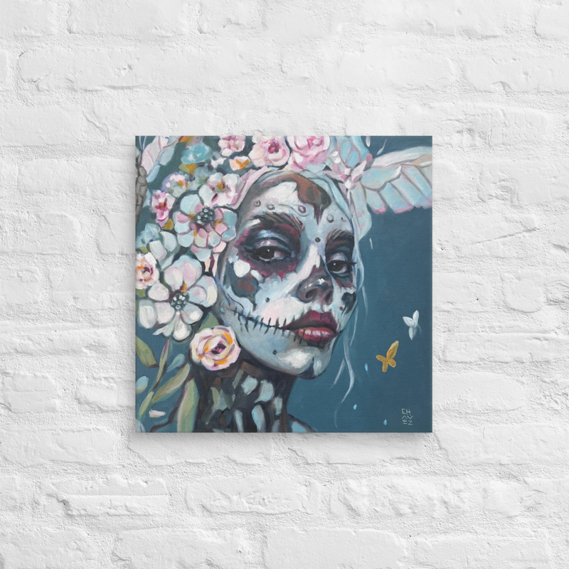 Blue Floral Print on Canvas