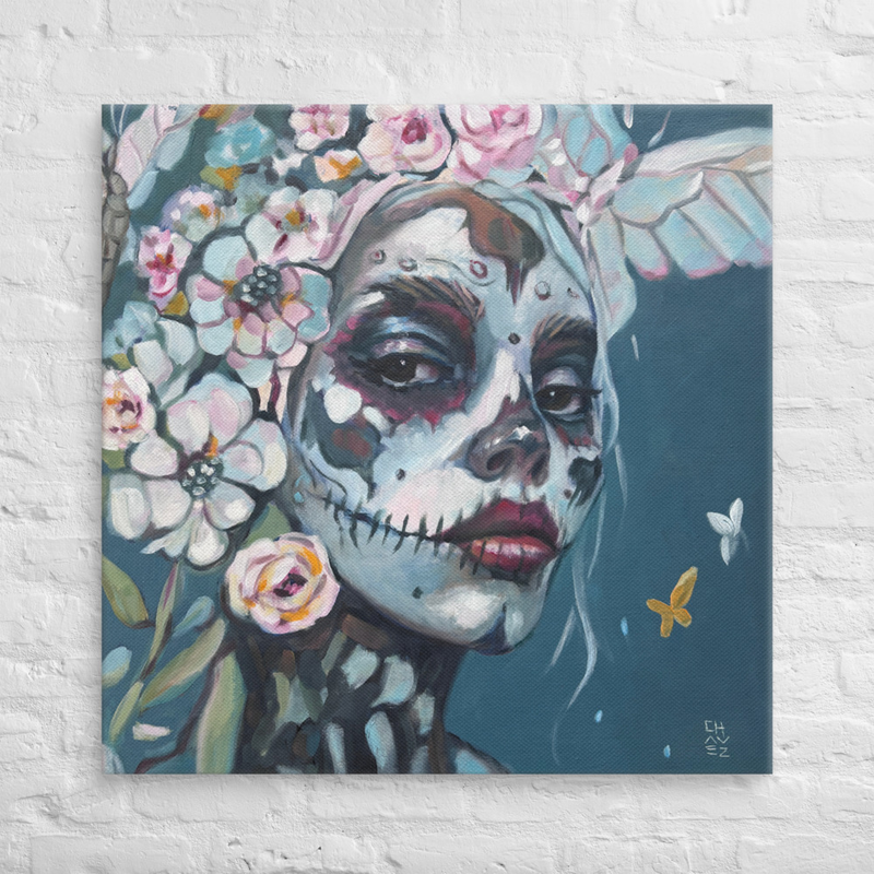 Blue Floral Print on Canvas