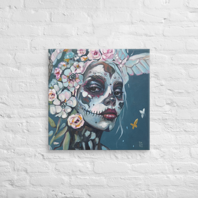 Blue Floral Print on Canvas