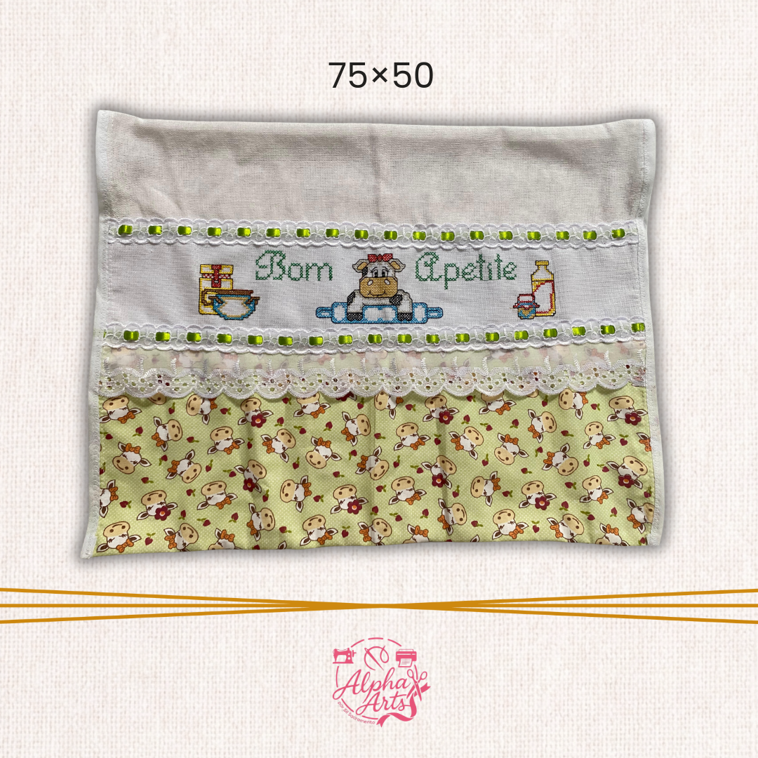 Pano de Prato Decorado - Bordado com Barrado Colorido