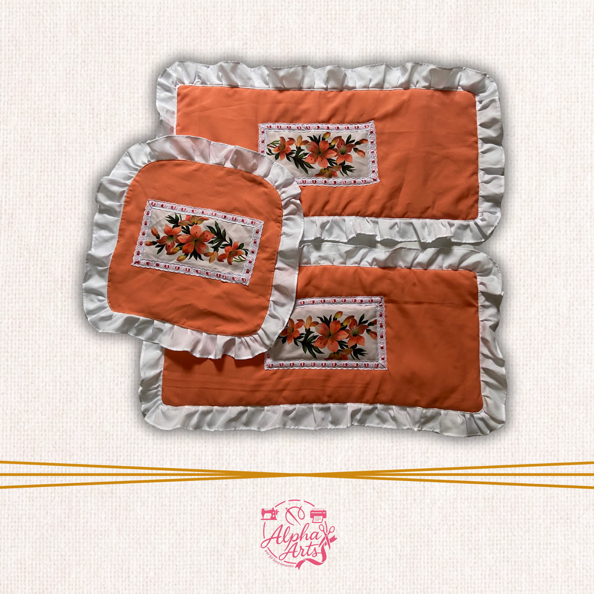 Conjunto de Banheiro 3 Peças - Coral/Salmão com Estampa Floral