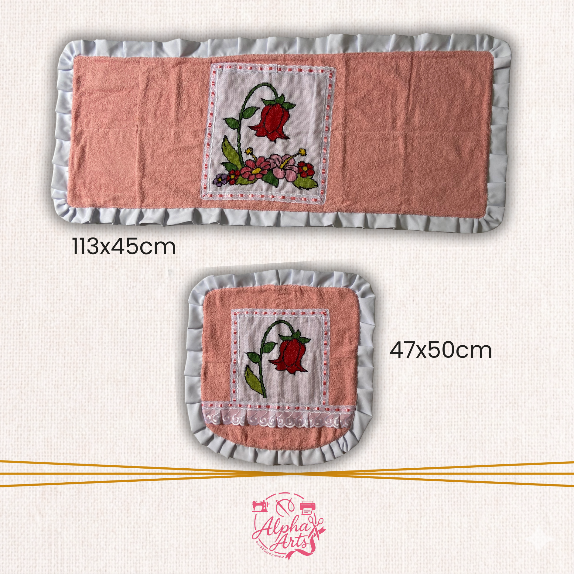 Conjunto de Banheiro 2 Peças com Bordado Floral | Rosa Chá