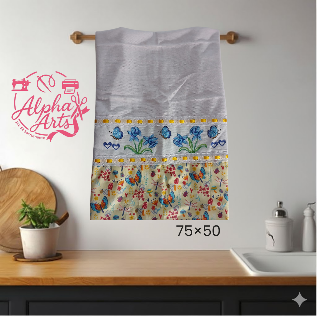 Pano de Prato Decorado - Bordado com Barrado Colorido