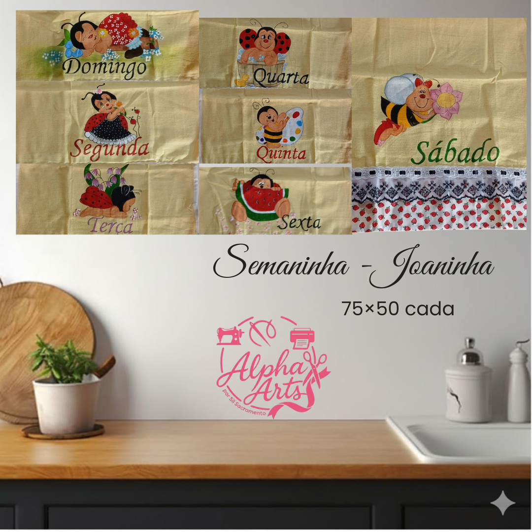 Semaninha Completa 7 Panos de Prato - Kit Joaninha | Amarelo