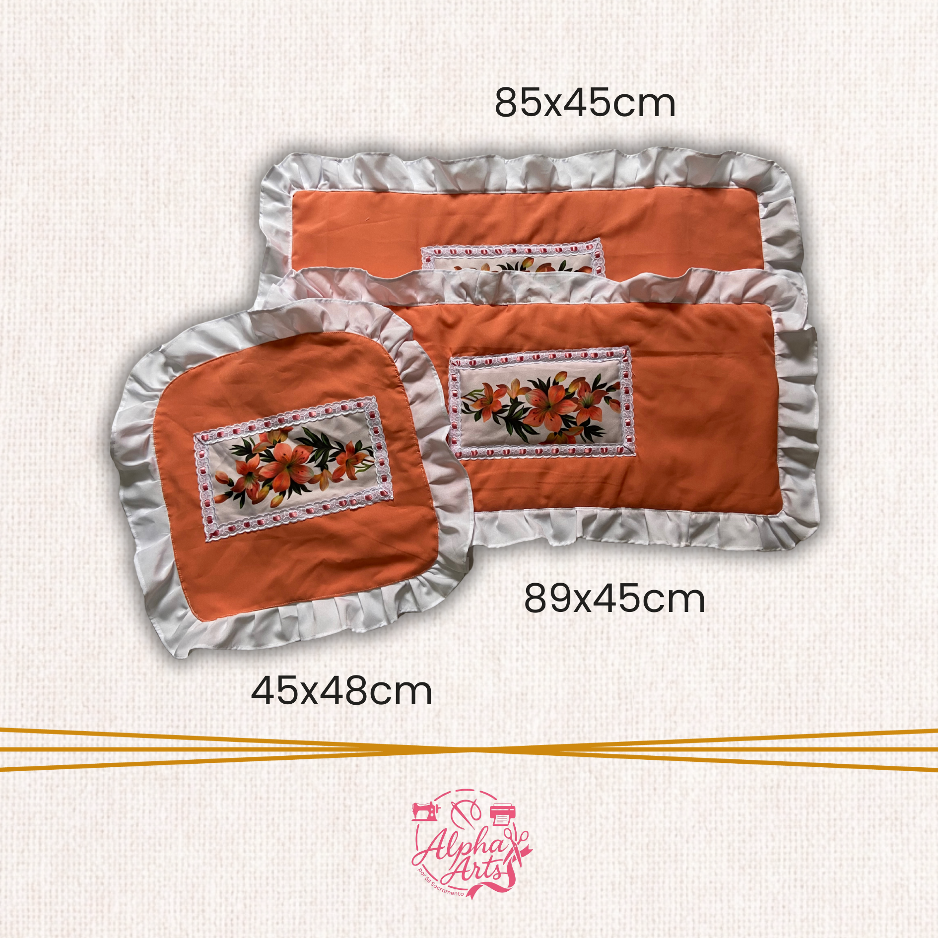 Conjunto de Banheiro 3 Peças - Coral/Salmão com Estampa Floral