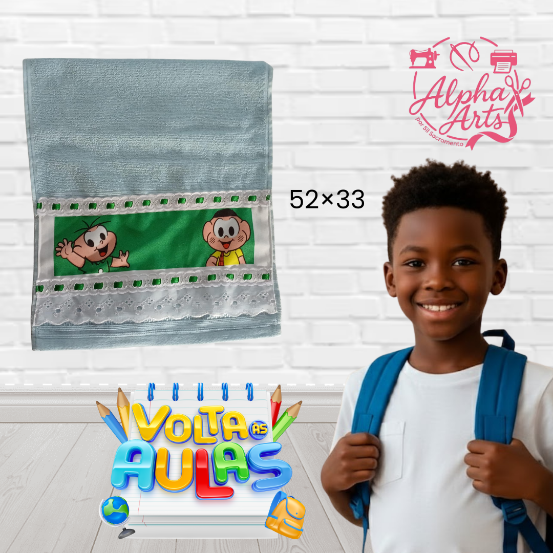 Toalha de Mão Escolar Estampa Digital – com Nome e Desenho