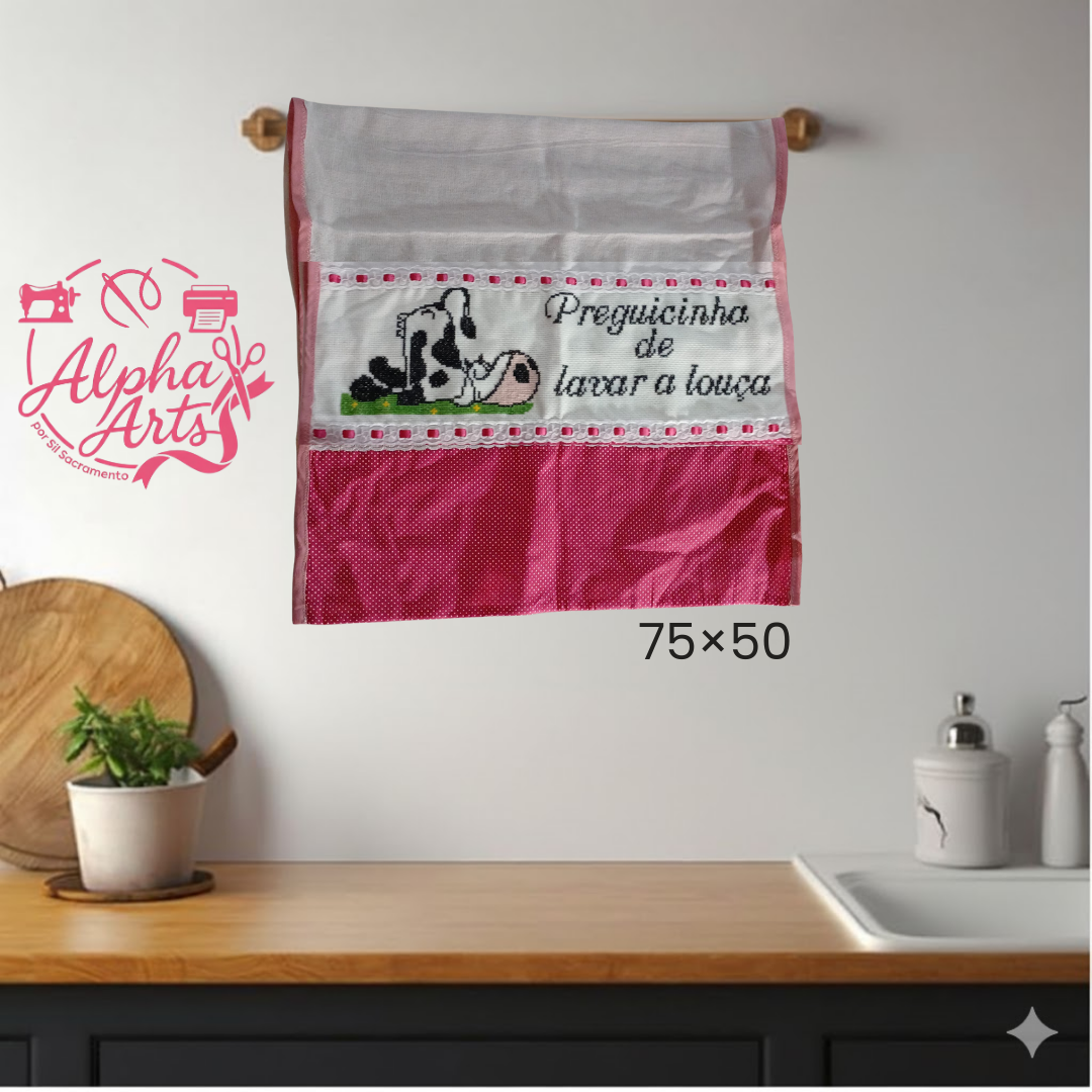 Pano de Prato Decorado - Bordado com Barrado Colorido