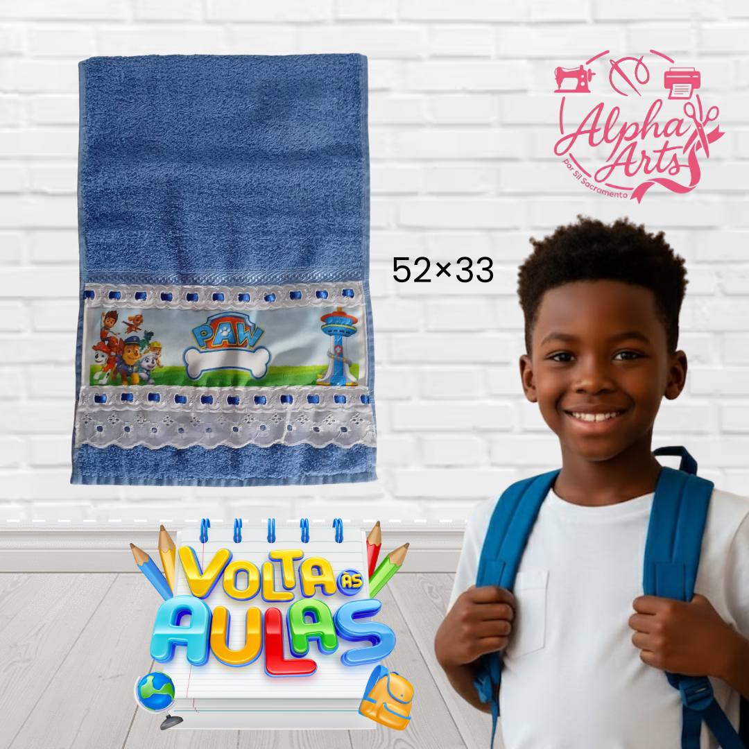 Toalha de Mão Escolar Estampa Digital – com Nome e Desenho