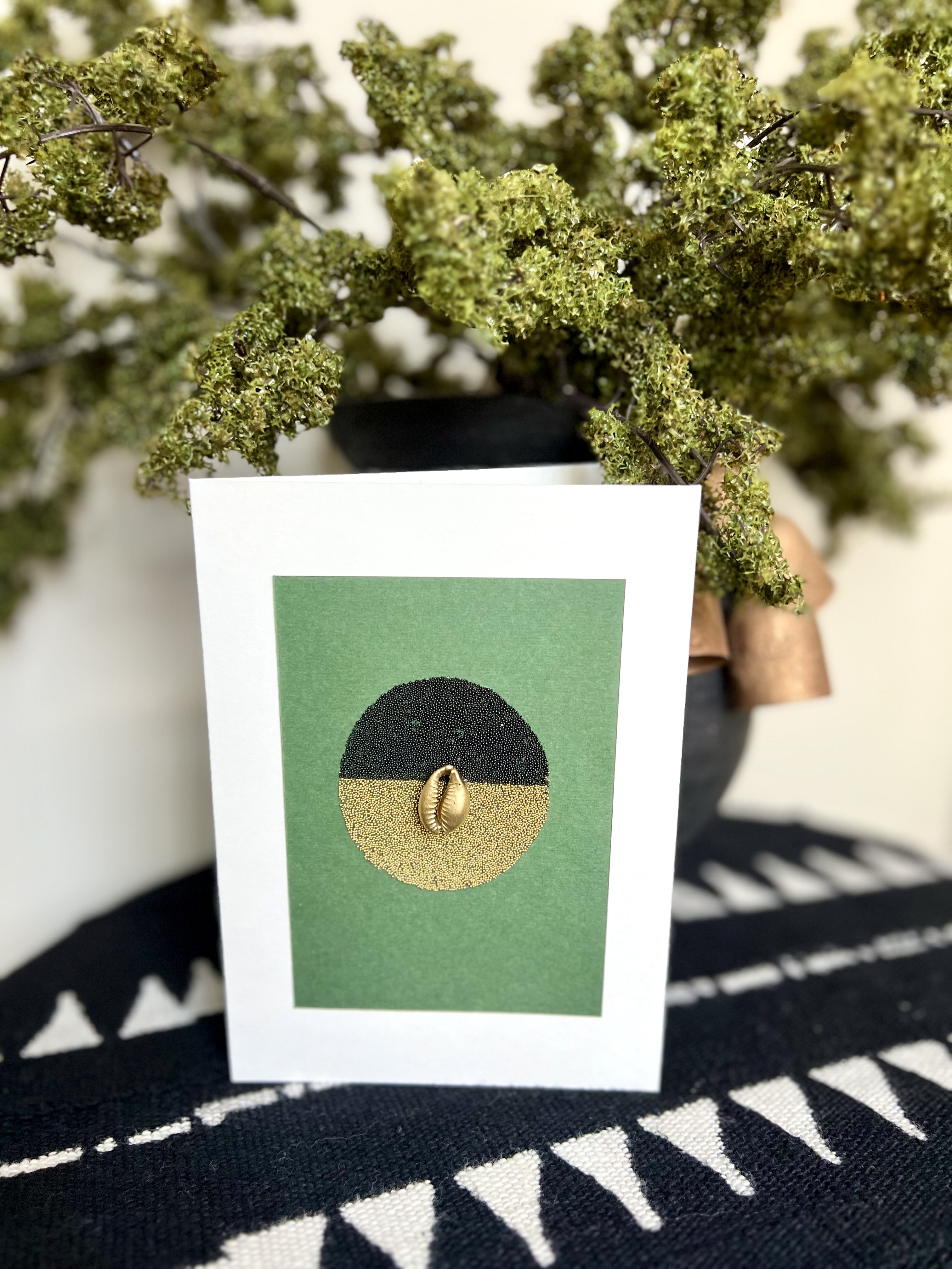 Gold and Green Cowrie Greeting Card and Wall Art
