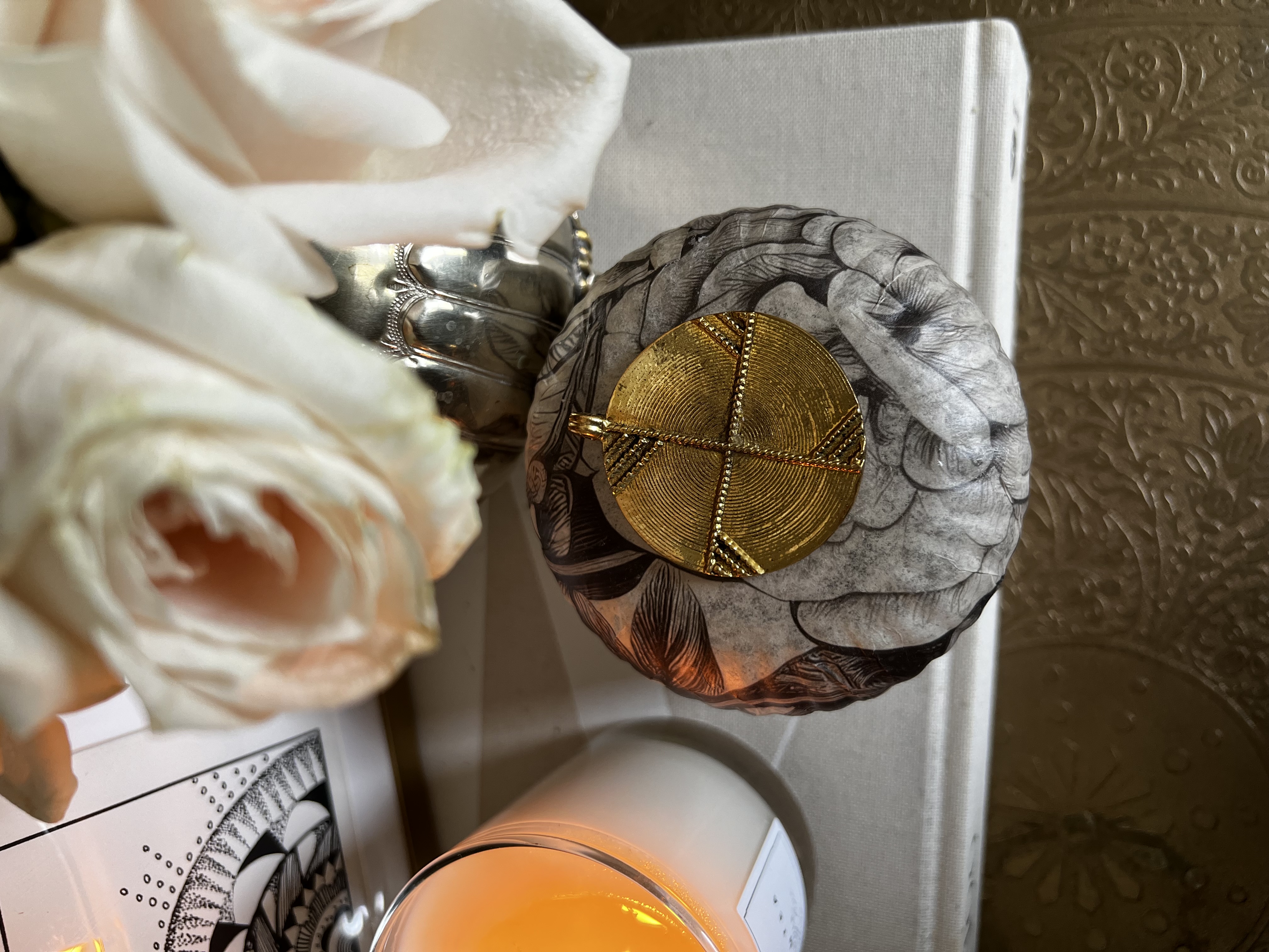 Black Floral Glass Decoupage Jewelry and Gift Jar