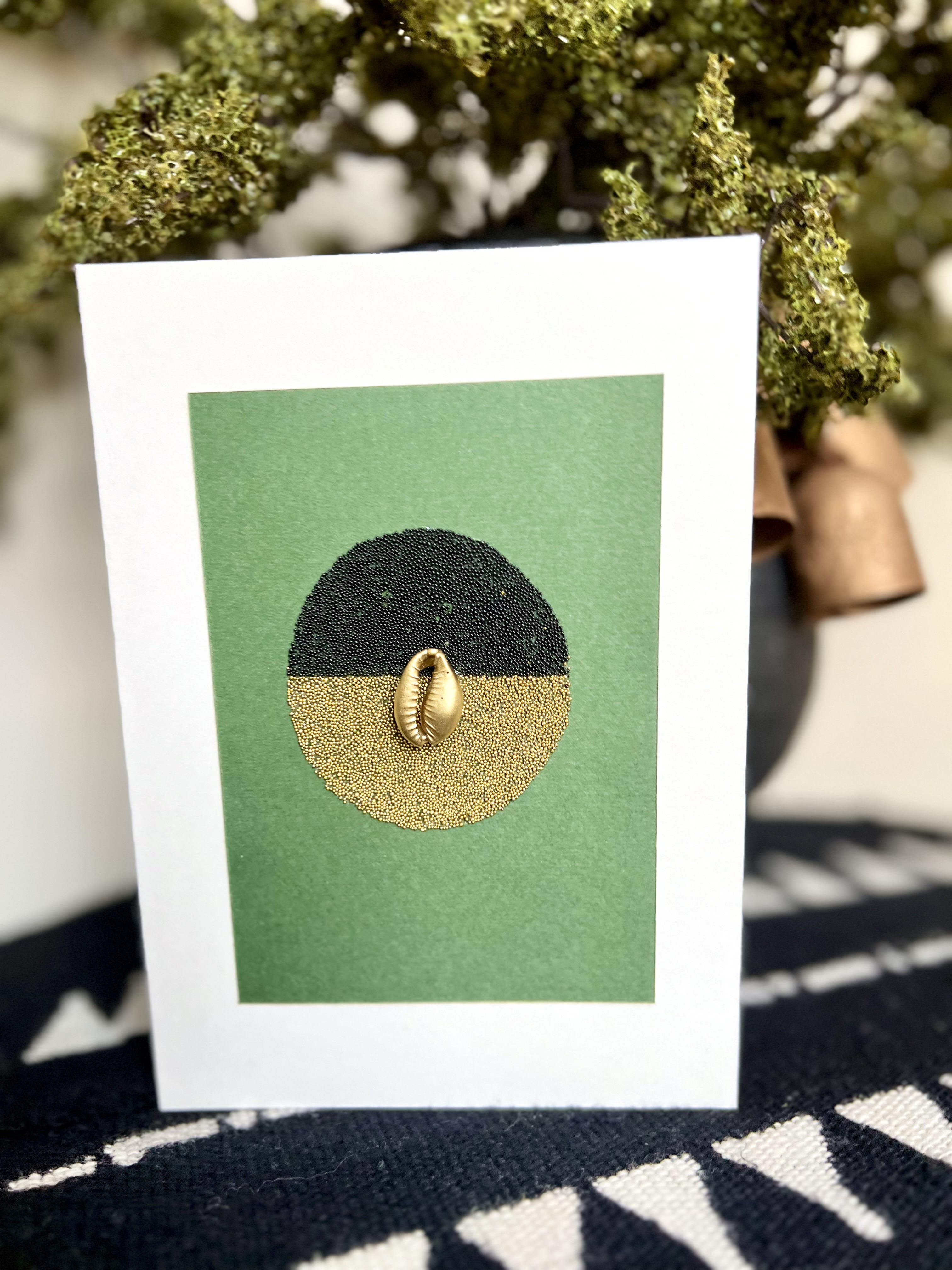 Gold and Green Cowrie Greeting Card and Wall Art