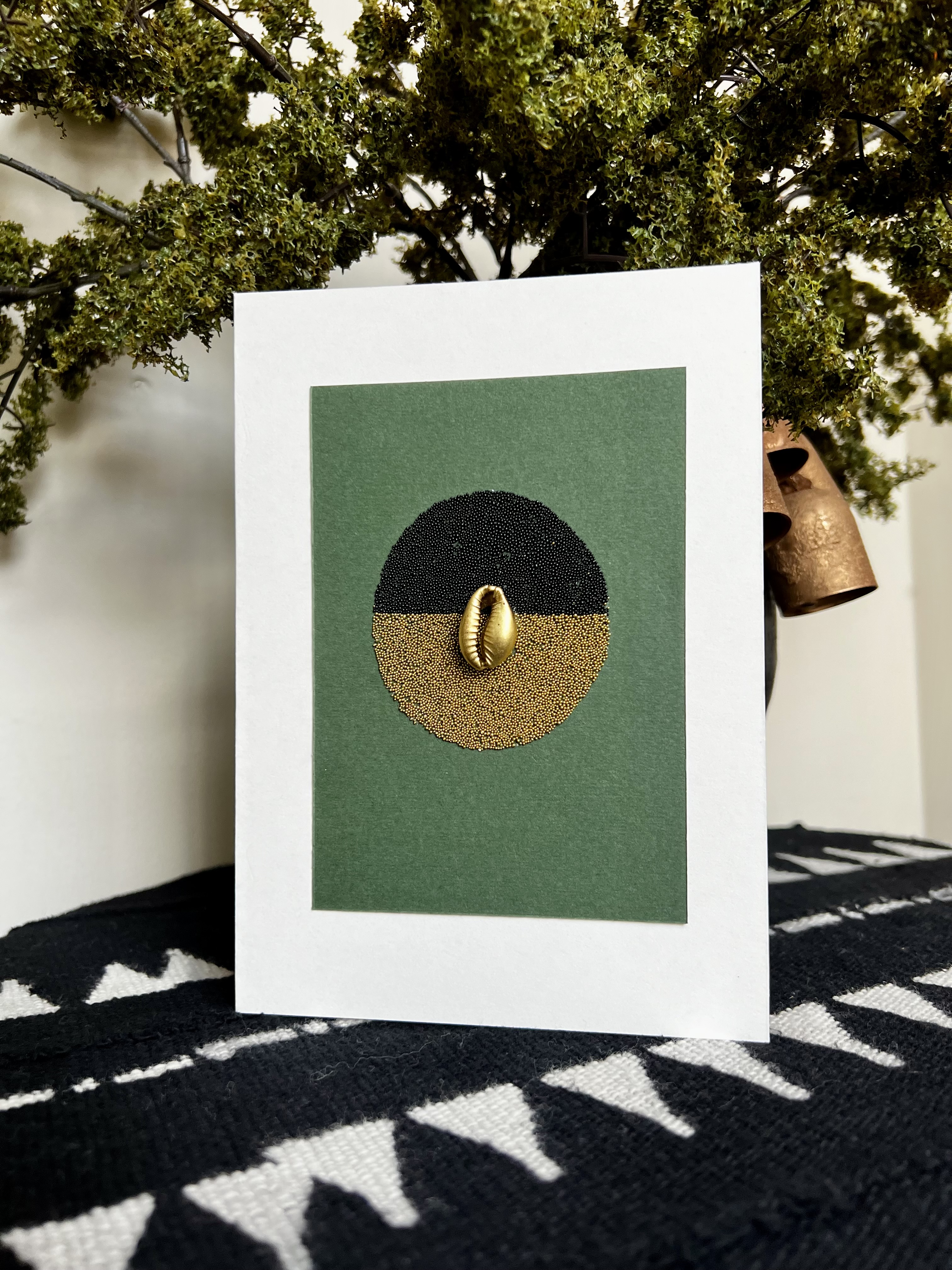 Gold and Green Cowrie Greeting Card and Wall Art