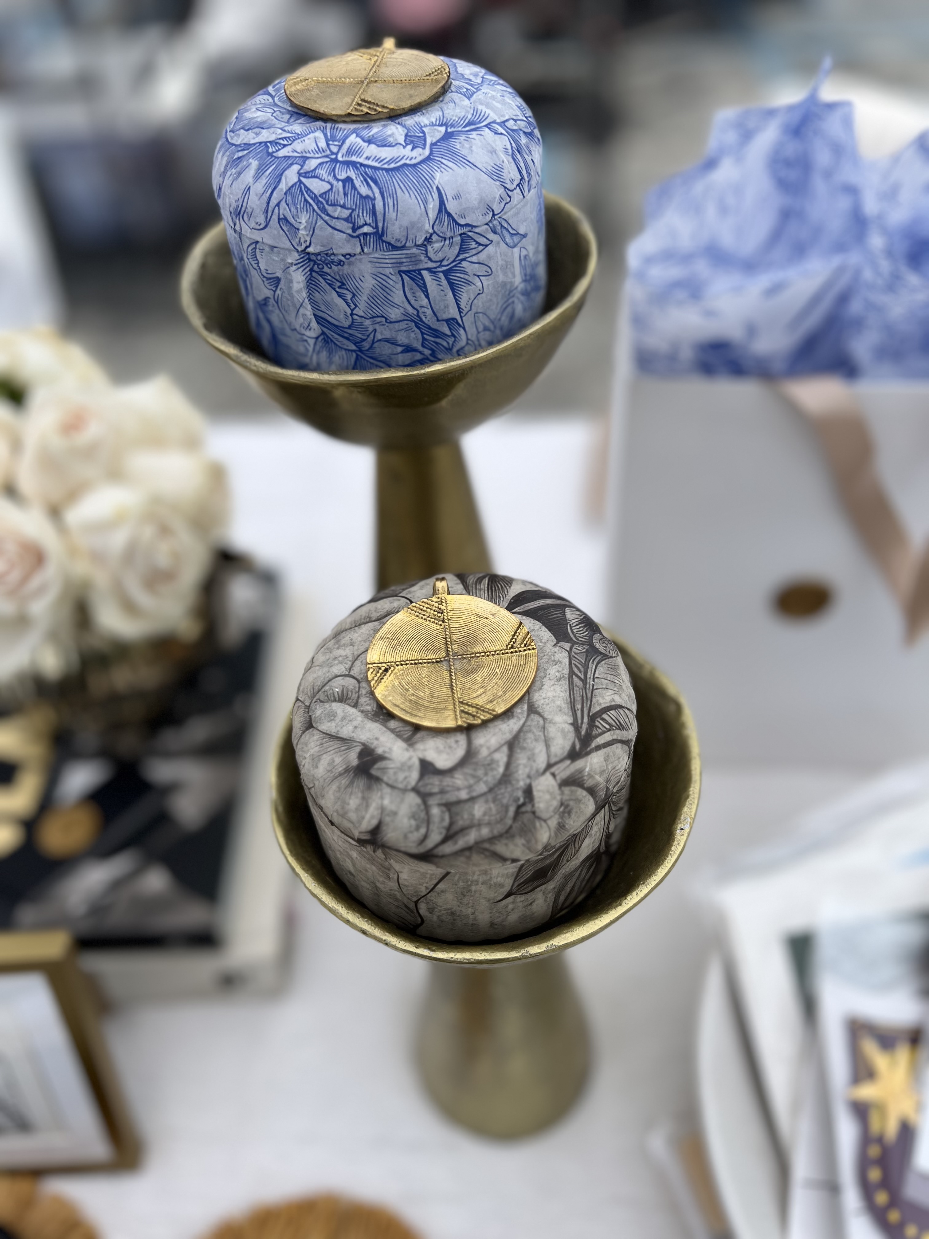 Black Floral Glass Decoupage Jewelry and Gift Jar