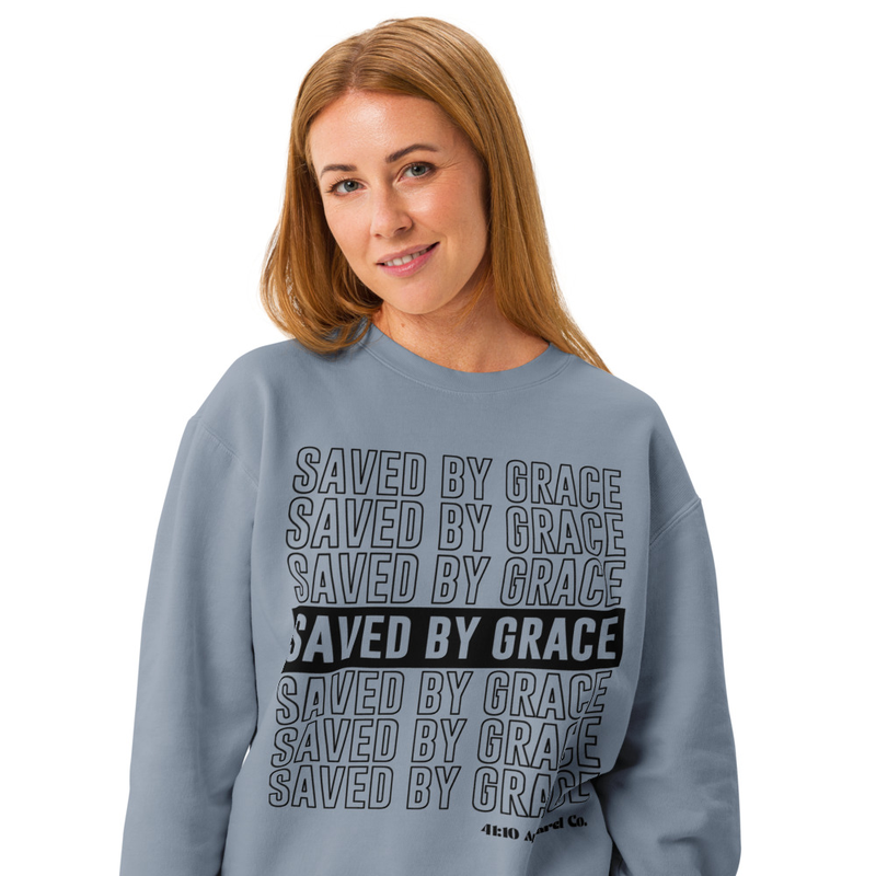 Saved By Grace Unisex garment-dyed fleece crewneck sweatshirt