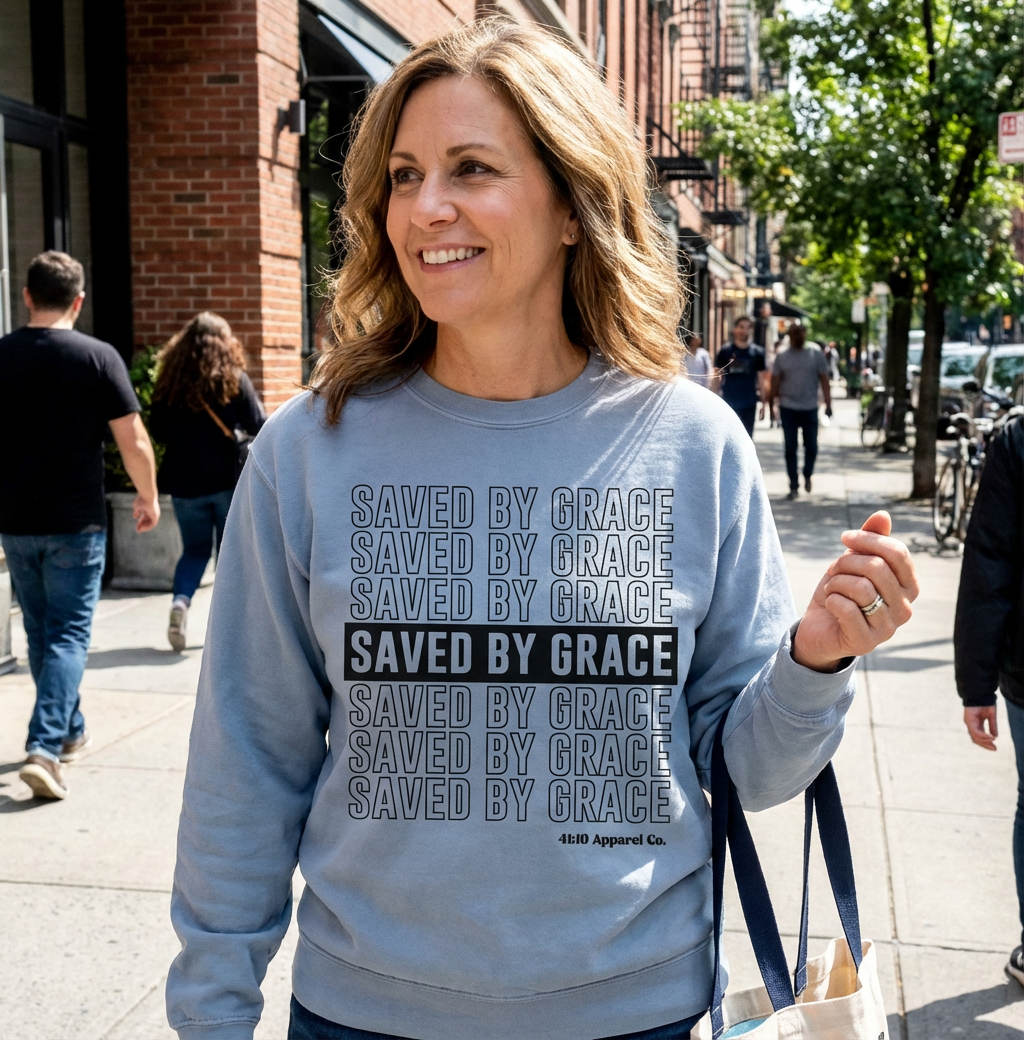 Saved By Grace- Unisex garment-dyed fleece crewneck sweatshirt