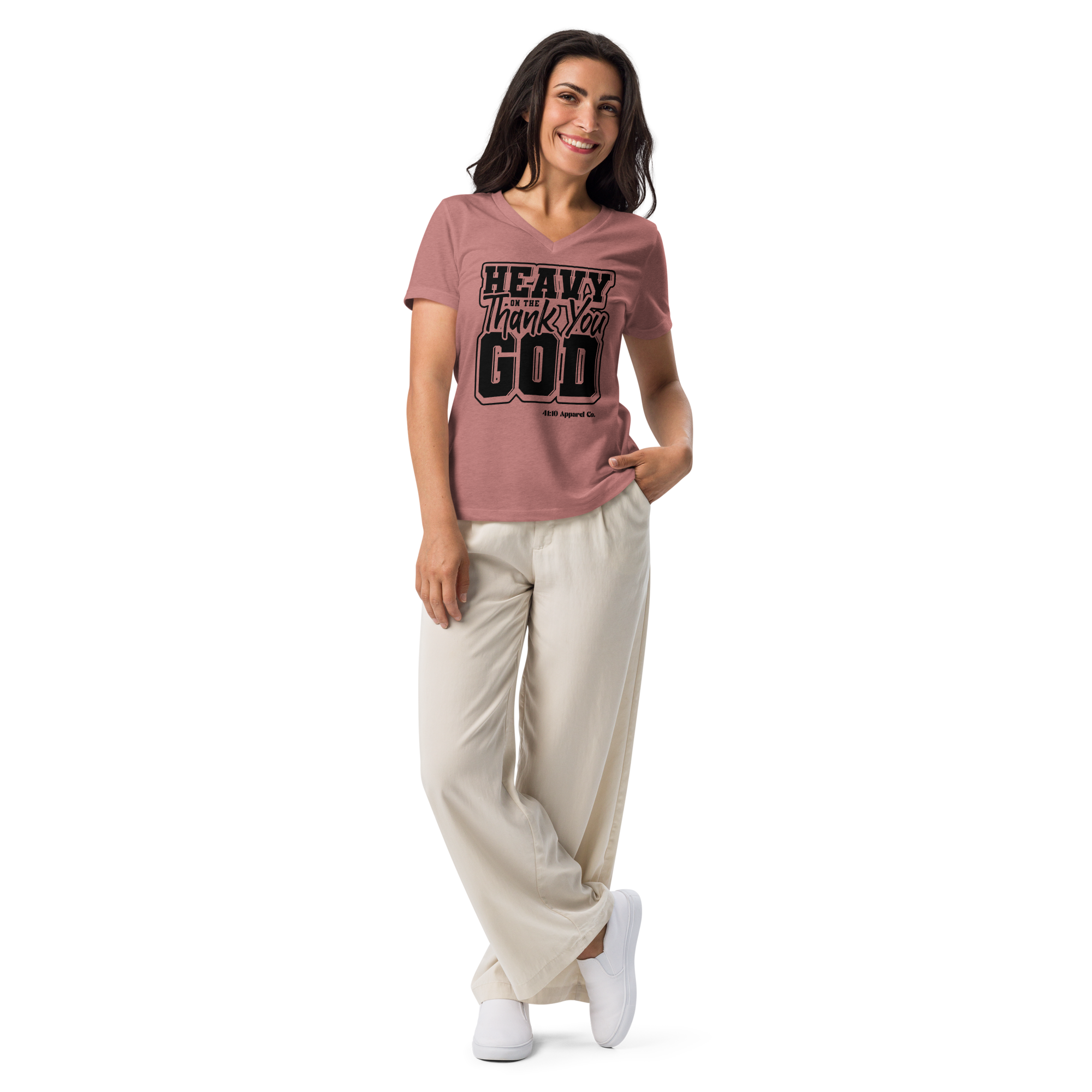 Heavy on the Thank you God Women’s relaxed v-neck t-shirt