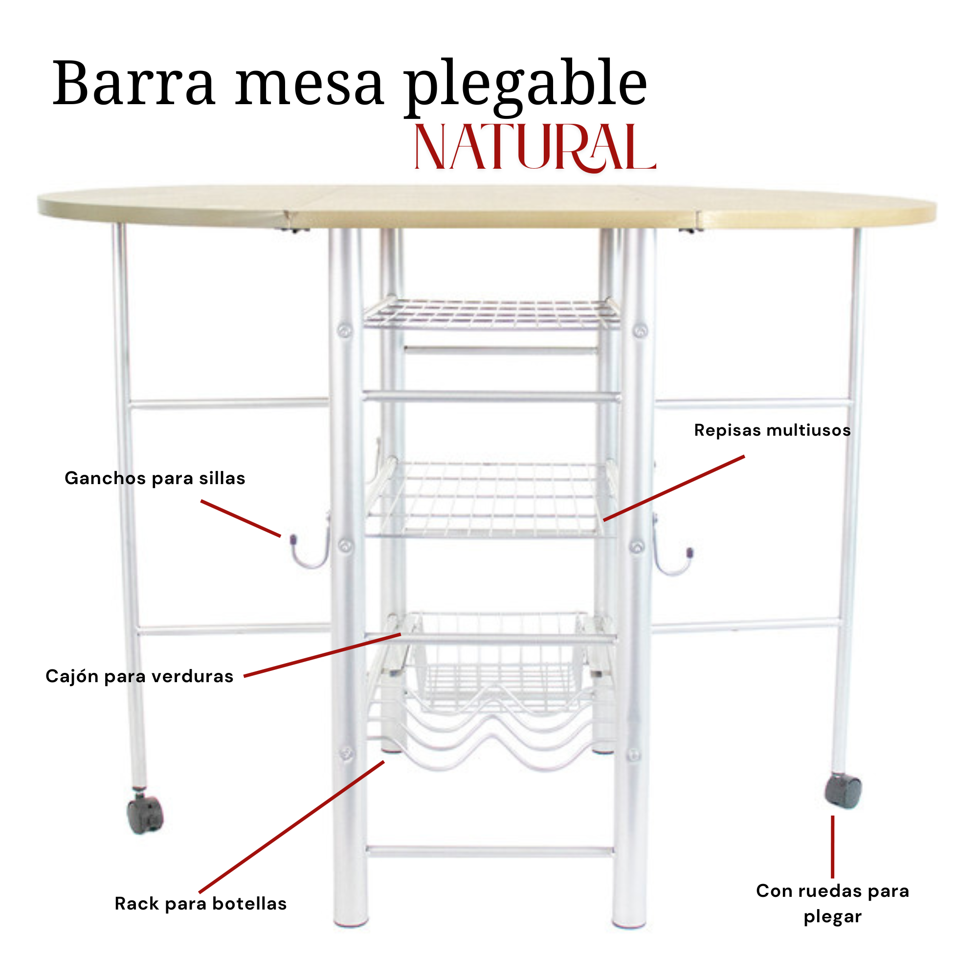 Desayunador plegable estilo mariposa Natural