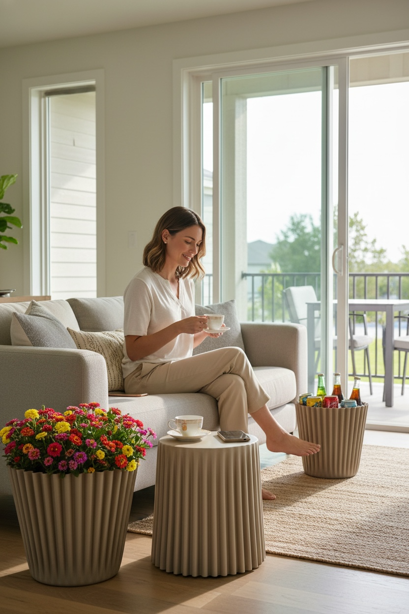 Mesa, Canasta, Banco y Maceta todo en 1