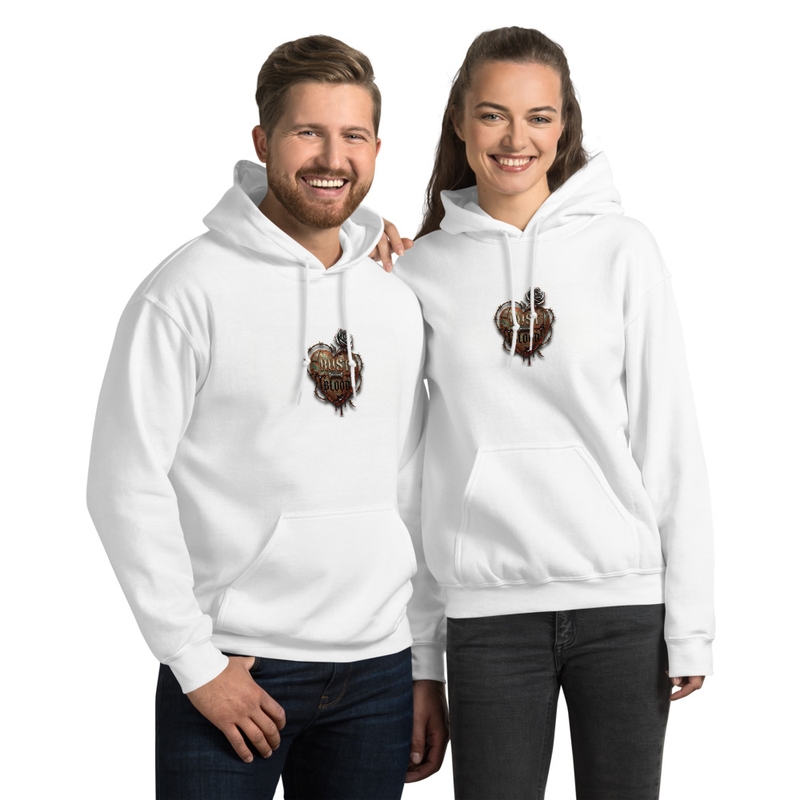 White Pullover Hoodie with Unique Crest Design
