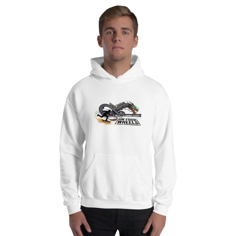 White Hoodie with Dragon Wheels Graphic