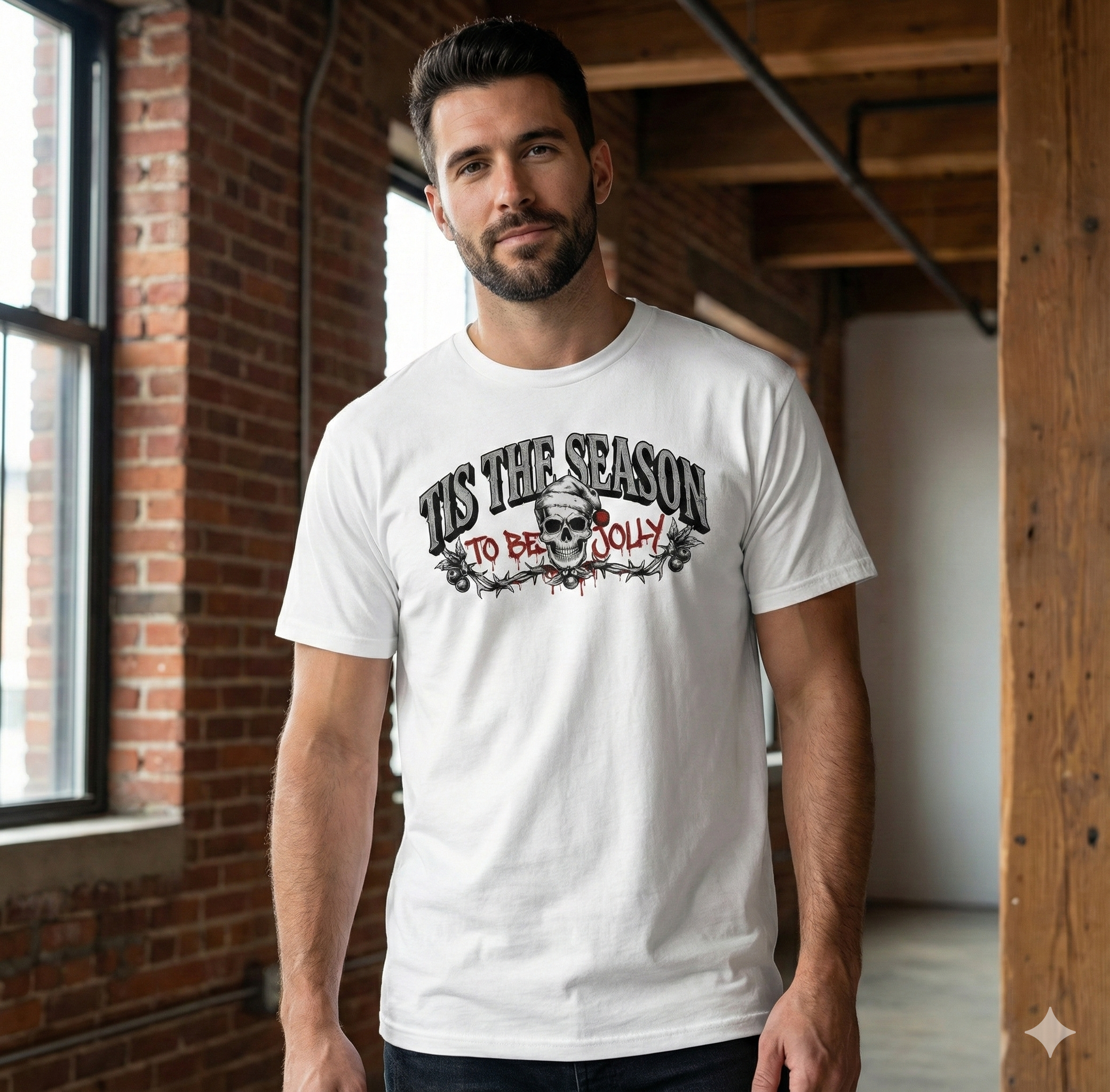 ‘Tis the Season To Be Jolly Skull Graphic T-Shirt