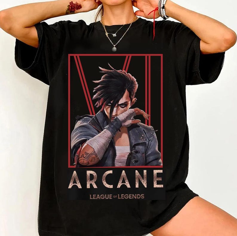 Arcane Vi T-Shirt, League of Legends Anime Tee, Vi Character Graphic Shirt, Vintage Grunge Gamer Top, Oversized Streetwear Tee