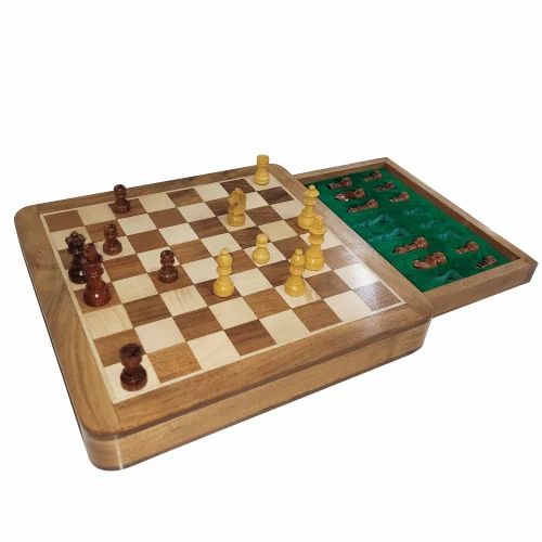 12'' Wooden Magnetic Chess With Drawer