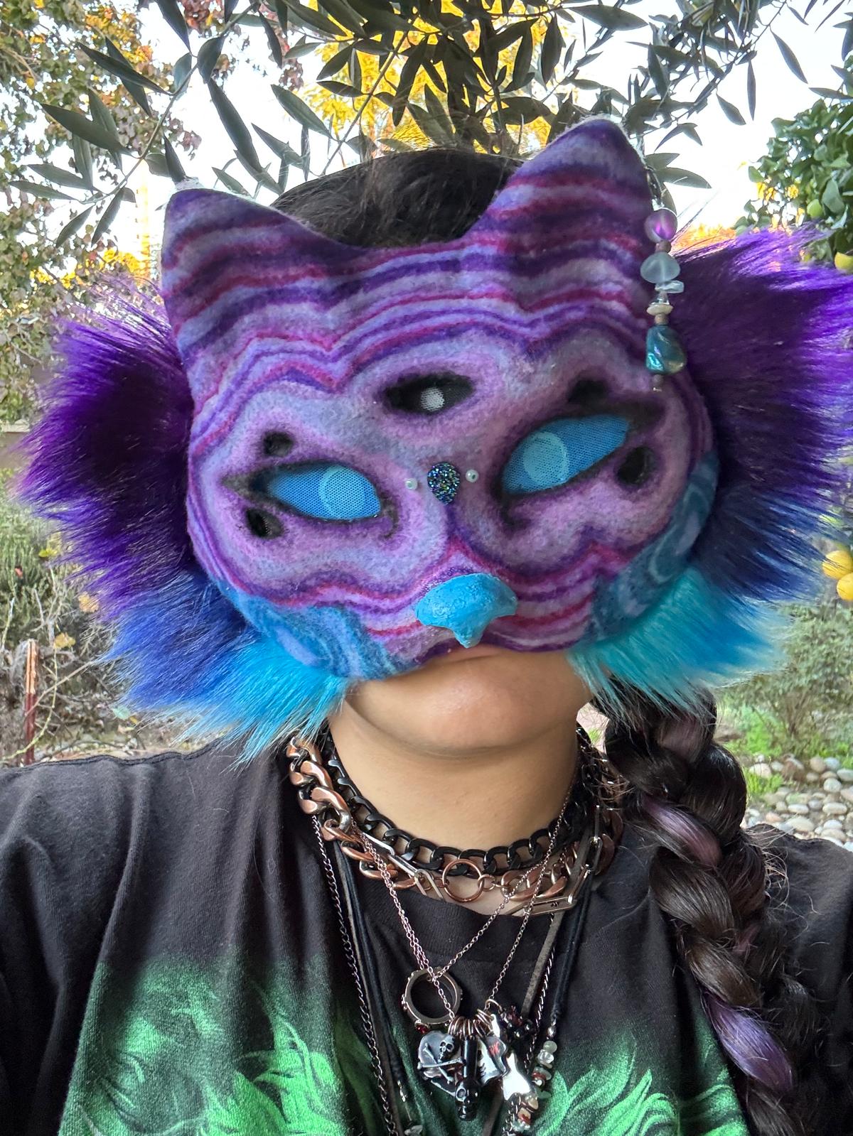 Layered purple and blue cat mask