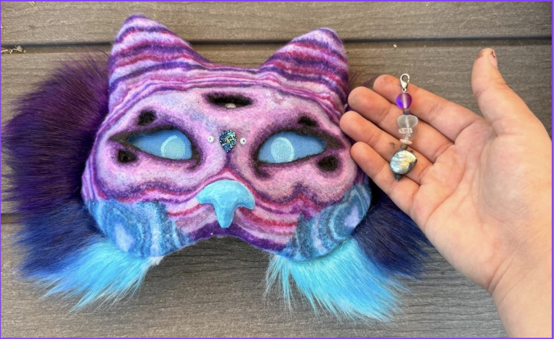 Layered purple and blue cat mask