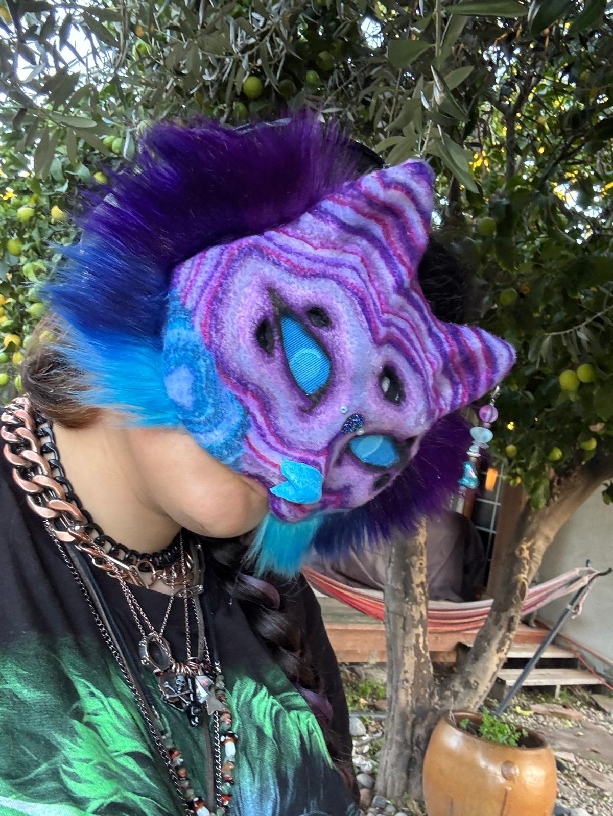 Layered purple and blue cat mask