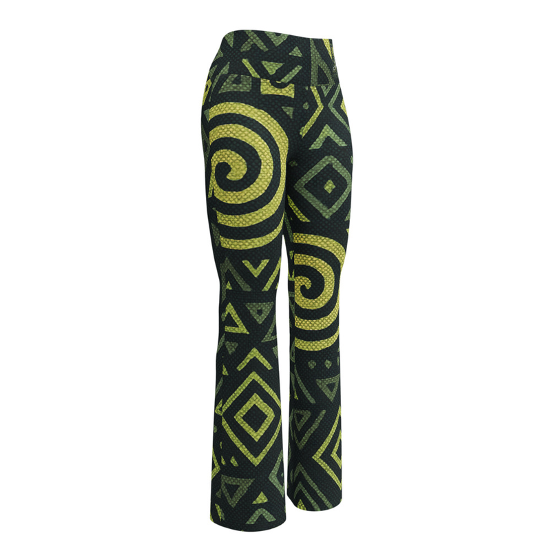 Green Flame Tribal Flare leggings