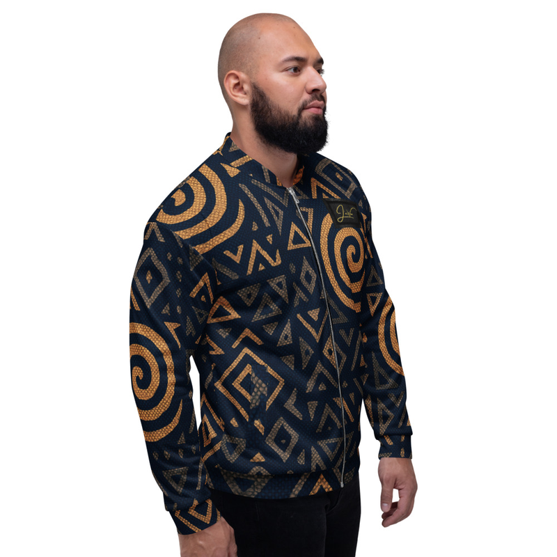 Blue Flame Tribal Luxe Unisex Bomber Jacket