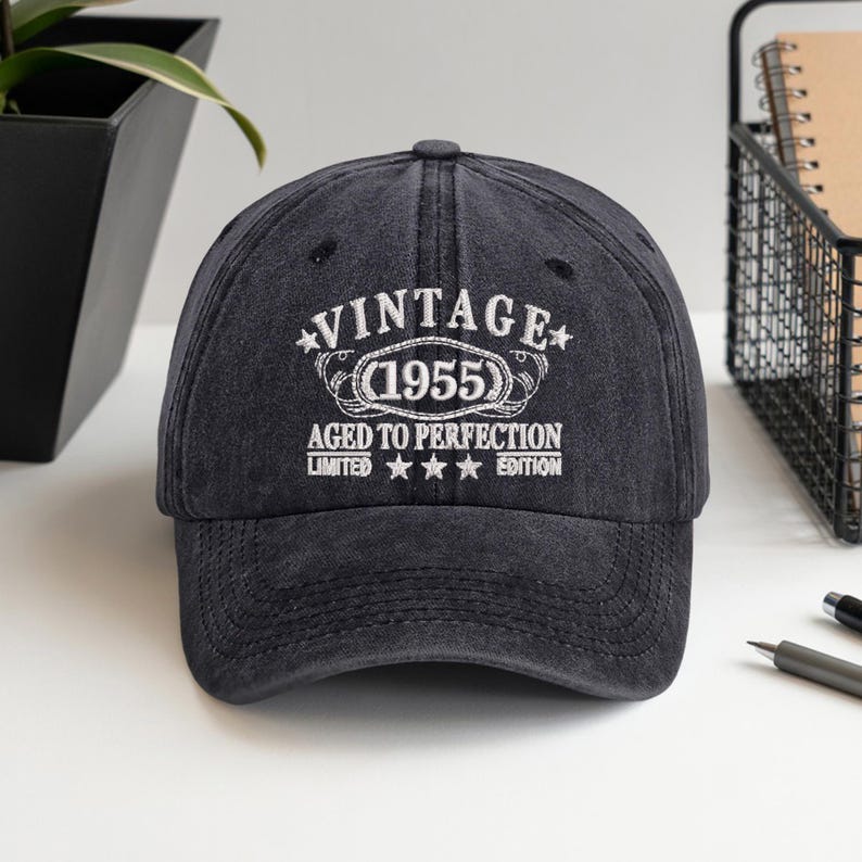 Personalized Vintage 1945 Hat, Custom Year Limited Edition Aged to Perfection Baseball Cap, Vintage Washed Cotton, Ideal Gift for Him