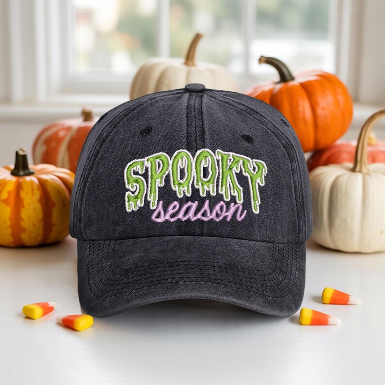 Embroidered Spooky Season Baseball Cap, Spooky Fall Hat, Halloween Gift, Adjustable Cotton Accessory for Adults or Kids, Halloween Gift Hat