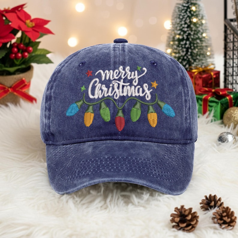 Christmas Baseball Cap: Merry Christmas Embroidered Lights Design Š Gift for Women or Teachers, Holiday Season